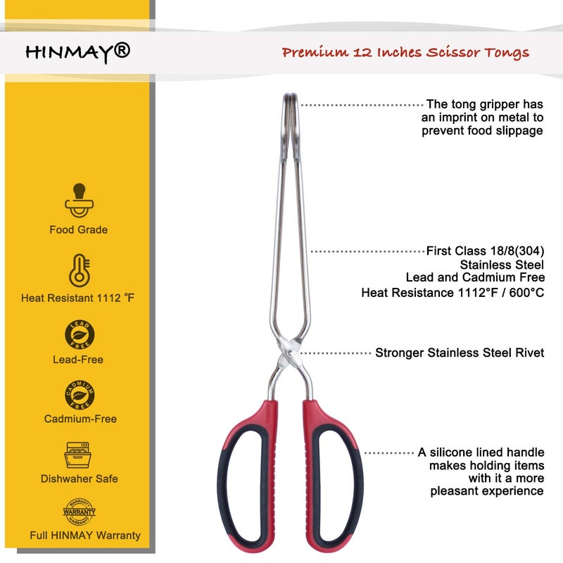 HINMAY Stainless Steel Scissor Tongs with Comfort-Grip Handle 12-Inch, Set of 2 - Image 2